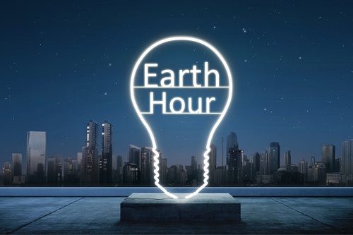 Earth hour text inside of lights bulb