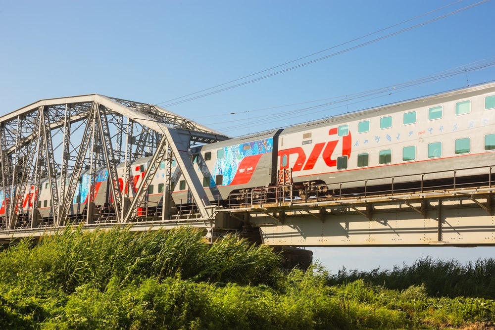 Two-storeyed morning Sochi train of Russian railways