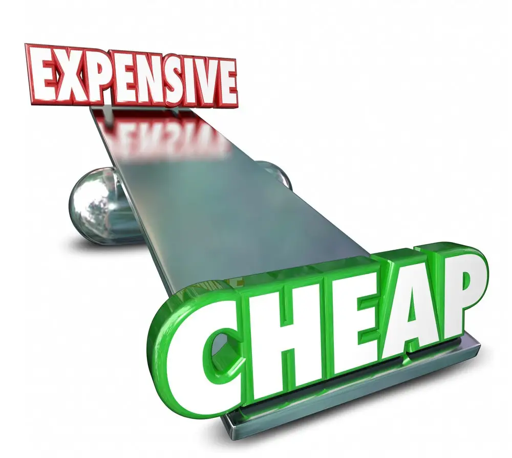 Cheap Vs Expensive See Saw Balance Comparing Prices Costs