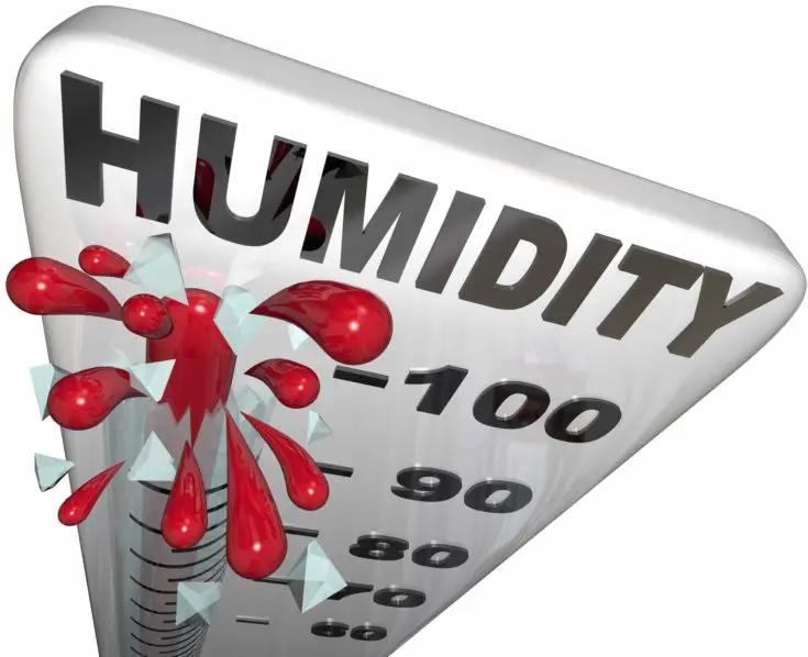The rising humidity rate level rising on a thermometer past 100 percent to tell you of danger or uncomfortable weather conditions in the hot summer heat