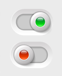on - off switches, white with 3d effect, with red and green led light, vector illustration, eps 10 with transparency