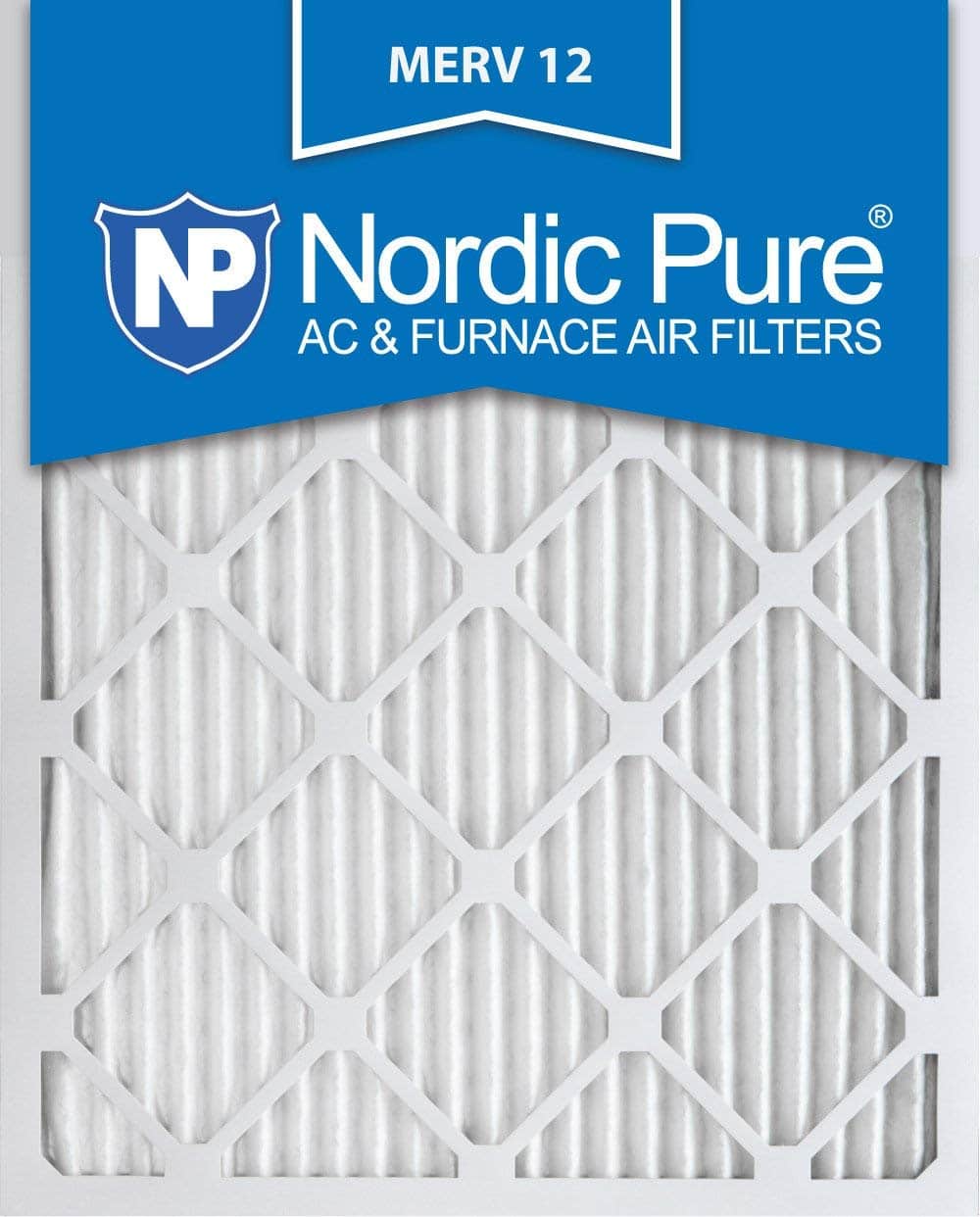 Nordic Pure 16x25x1 MERV 12 Pleated AC Furnace Air Filter in white background