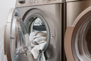 Towels placed inside the washing machine